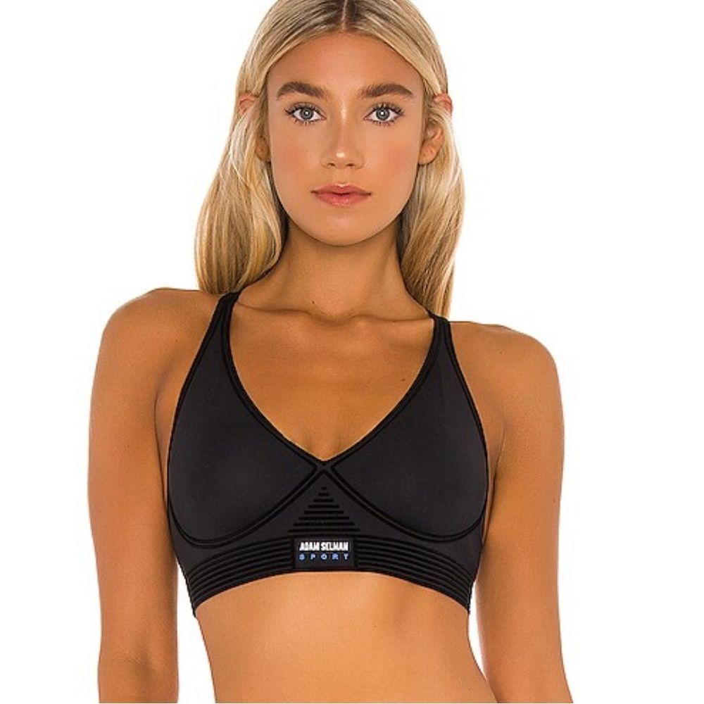 Adam Selman Sports Bonded Active V-Neck Bra in Black - Size M